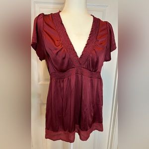 BCBGMaxAzria Deep Red V-Neck Blouse